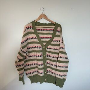 Vintage Knit Cardigan with Floral Pattern